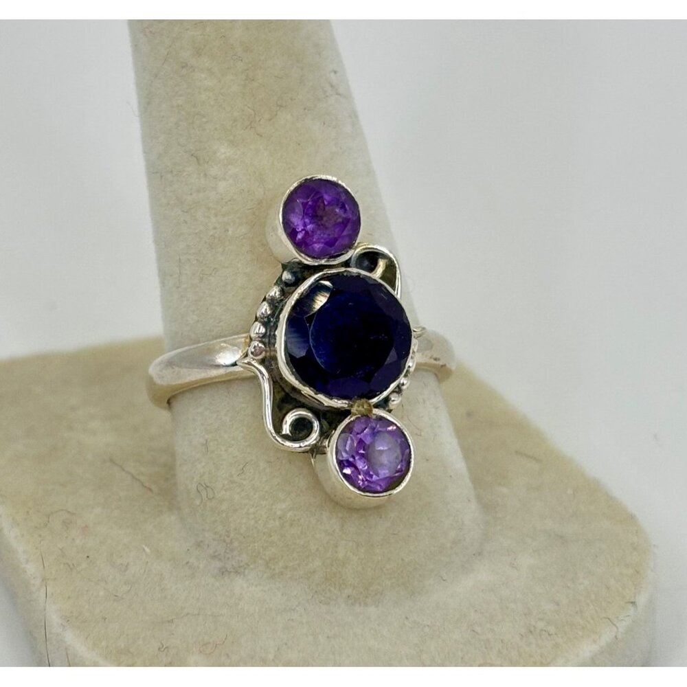 Womens Amethyst Ring Size 8 Sterling Silver 925 Natural Gemstone Boho Ornate New